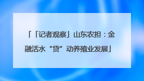 「记者观察」山东农担：金融活水“贷”动养殖业发展