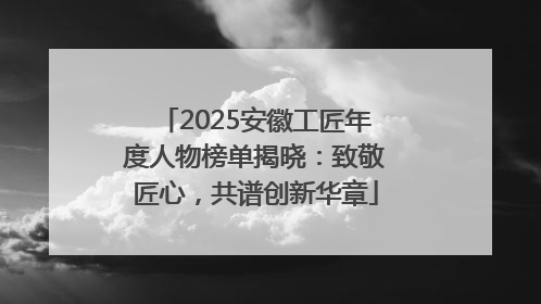 2025安徽工匠年度人物榜单揭晓：致敬匠心，共谱创新华章